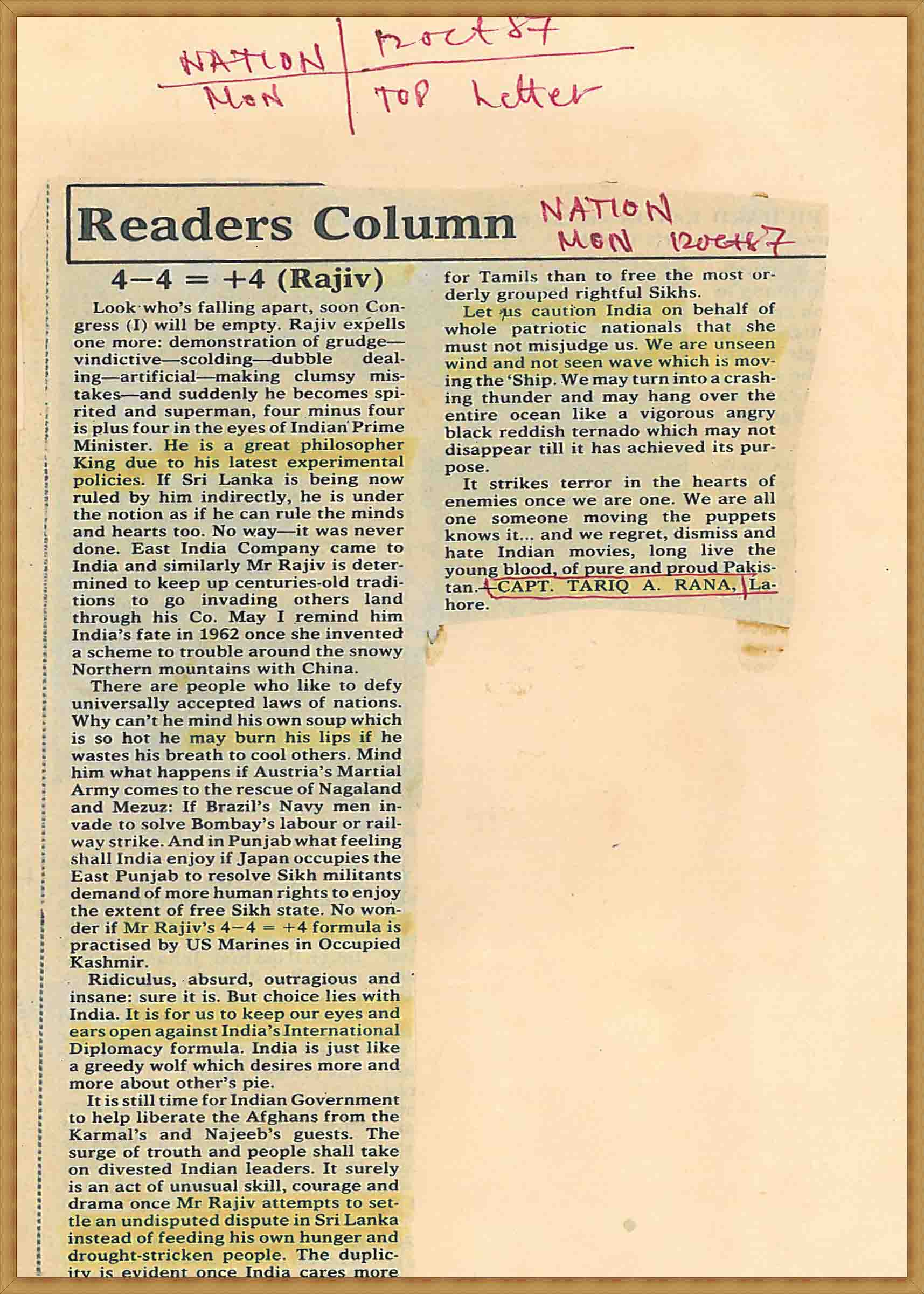 Readers Column 4-4=+4(Rajiv)(12-10-1987)